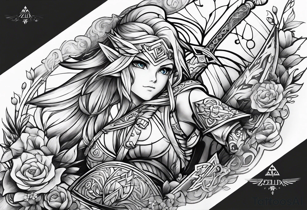 Legend Of Zelda arm sleeve tattoo idea