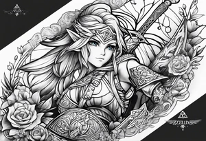 Legend Of Zelda arm sleeve tattoo idea