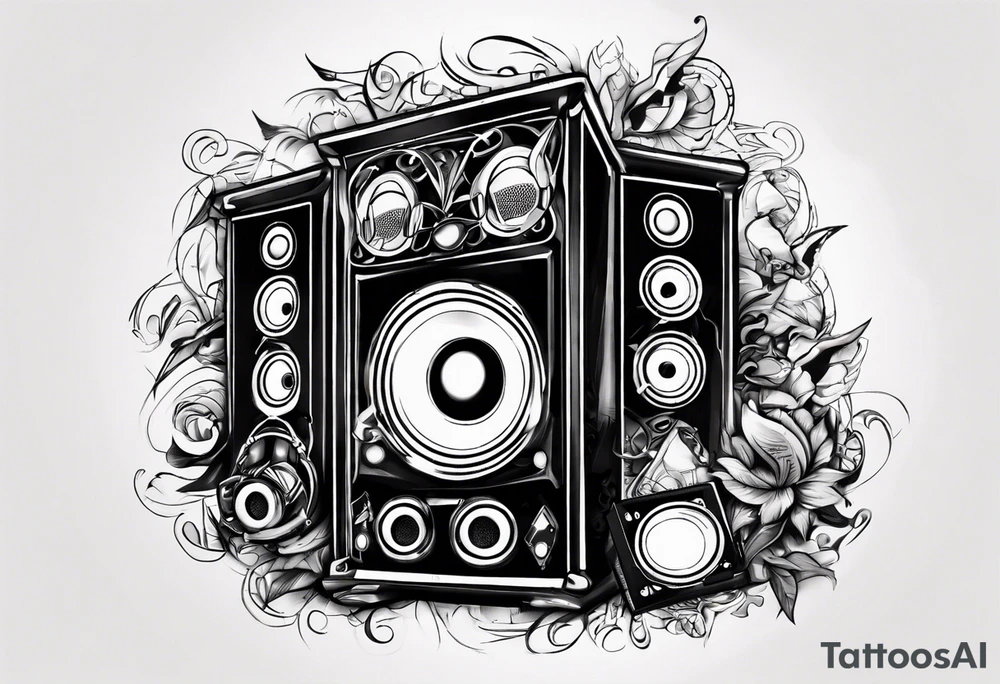 speaker, staff, dj tattoo idea