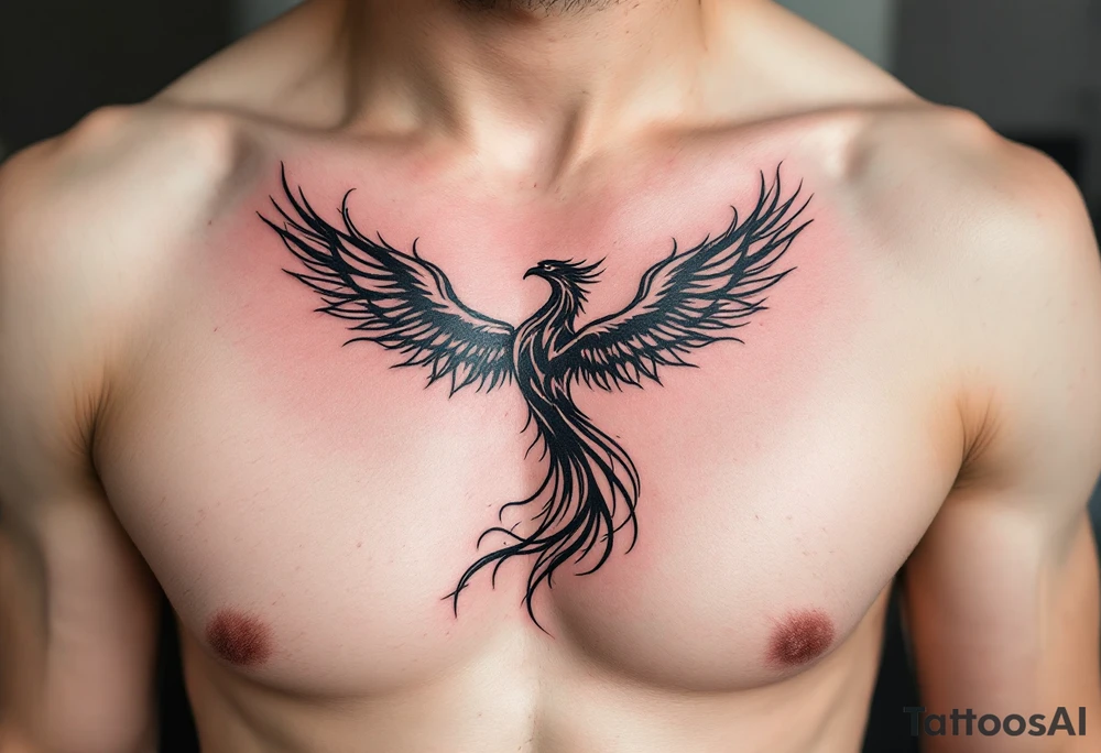 Inked in crimson and charcoal, this tattoo pairs the Latin phrase "Per aspera ad Astra" with a rising phoenix, evoking triumph through pain. tattoo idea