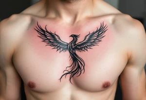 Inked in crimson and charcoal, this tattoo pairs the Latin phrase "Per aspera ad Astra" with a rising phoenix, evoking triumph through pain. tattoo idea
