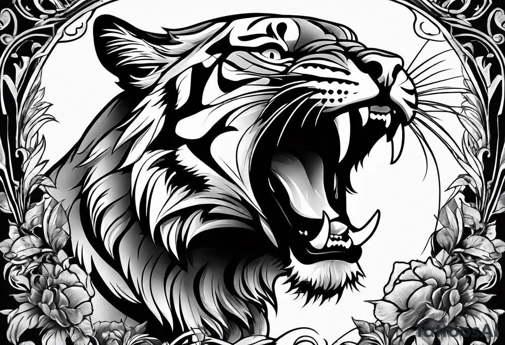 big cat roaring tattoo idea