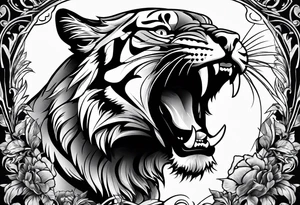 big cat roaring tattoo idea