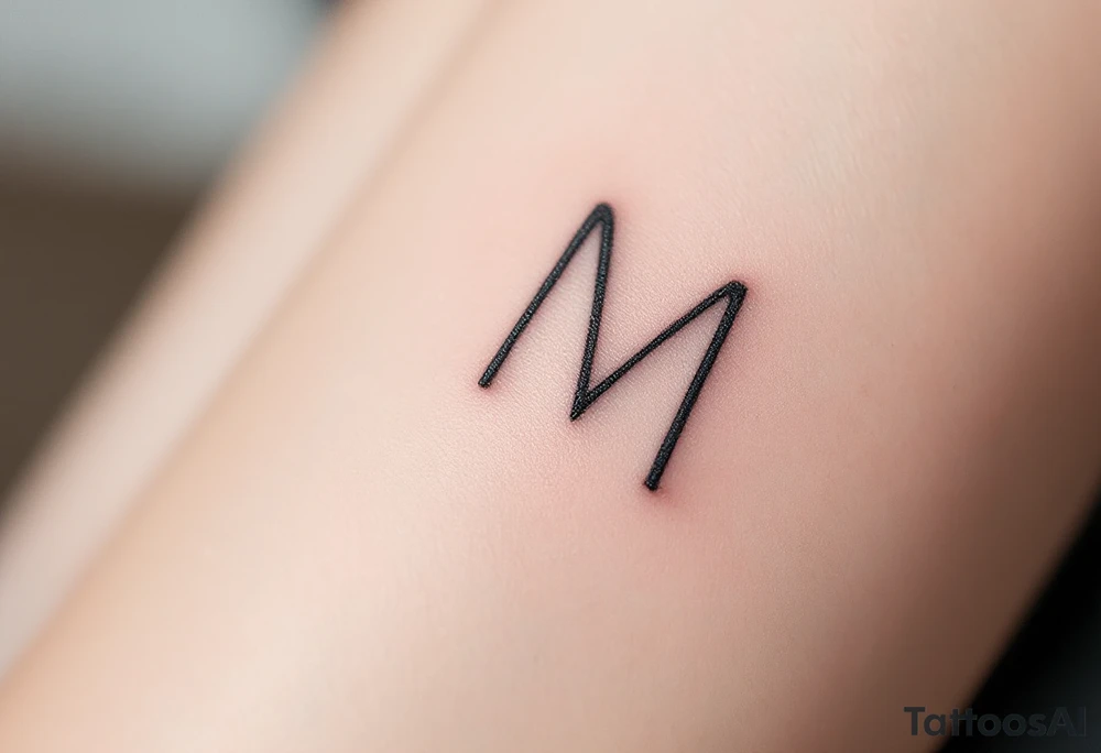 A minimalist "M" in thin charcoal gray lines with a modern geometric feel. tattoo idea