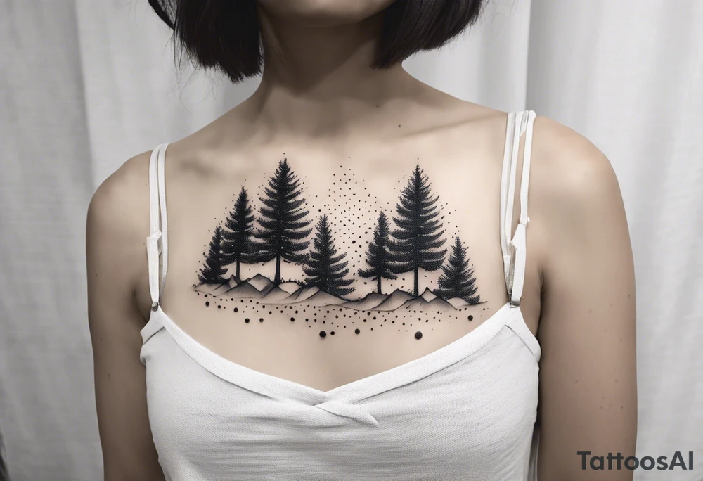 Single line pine trees tattoo idea