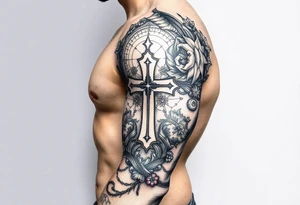 wellness and healthy symbols, cross and longevity tattoo idea