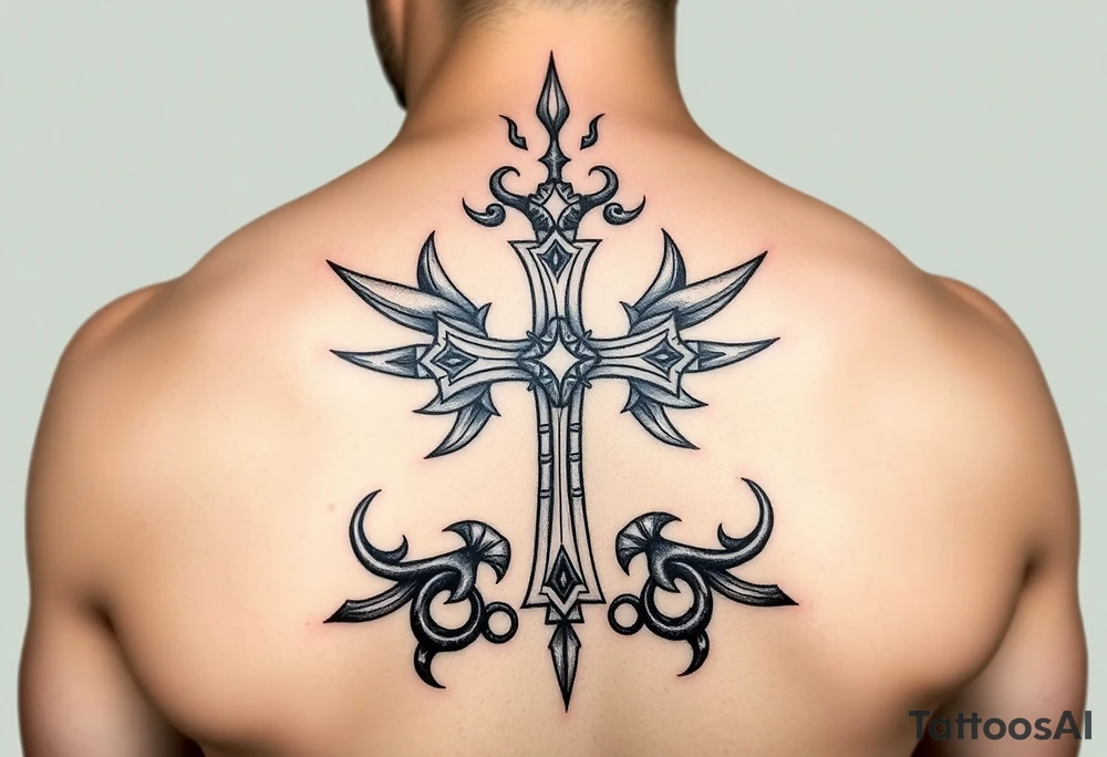 samoan tribal with cross and a clef tattoo idea