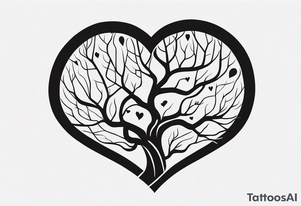 a heart shape with this inside the heart: brain, plane, family, and tree roots tattoo idea