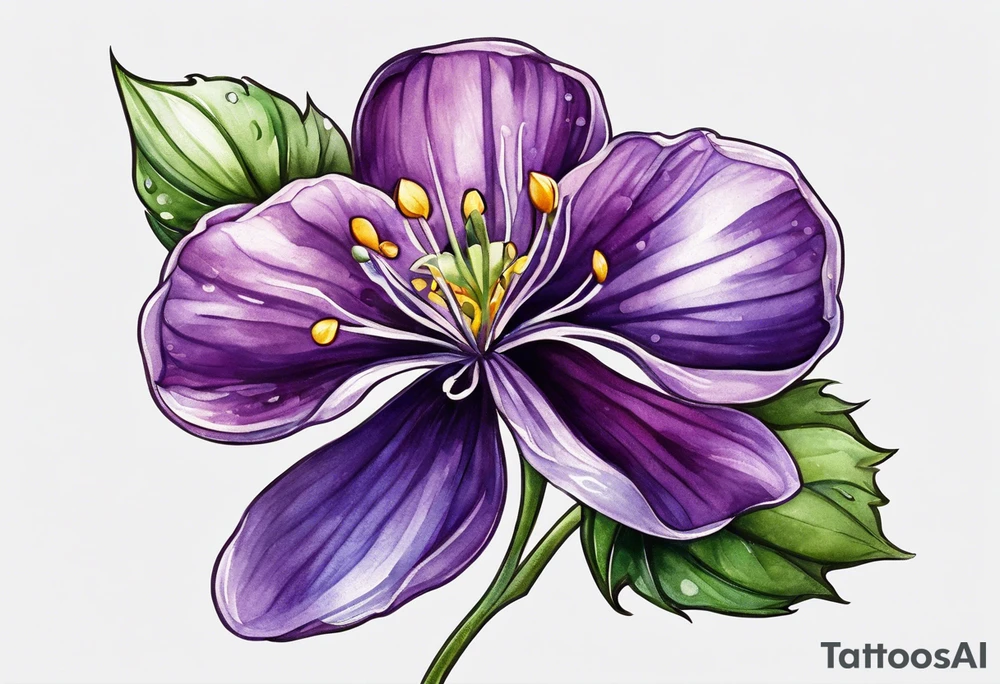 Small Violet flower with stem tattoo idea