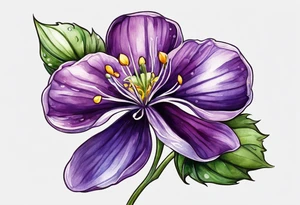 Small Violet flower with stem tattoo idea