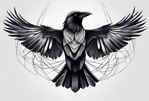 crow with open wings, only lines, minimalistic tattoo idea