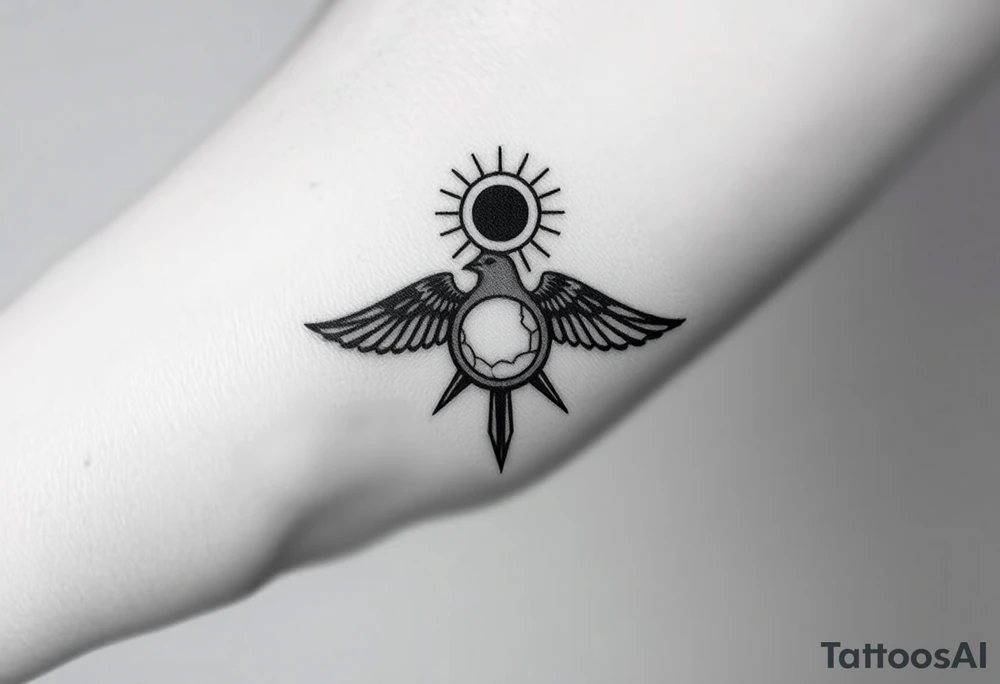 Asymmetrical geometric minimalistic design. hermann hesse demian. Abraxas bird, cracked world/egg, sun. Wrist placement tattoo idea