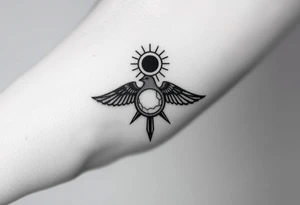 Asymmetrical geometric minimalistic design. hermann hesse demian. Abraxas bird, cracked world/egg, sun. Wrist placement tattoo idea