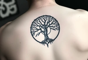 yggadrisl tree of life with circle. Jai , Phoebe, Imogen, Matilda in the circle tattoo idea