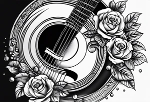 music and guitar and baby footprints tattoo idea