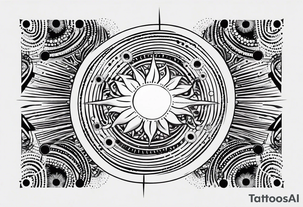 simple sun made of black dots and circles tattoo idea