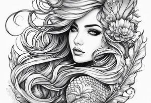 magical mermaid with long fan tail tattoo idea