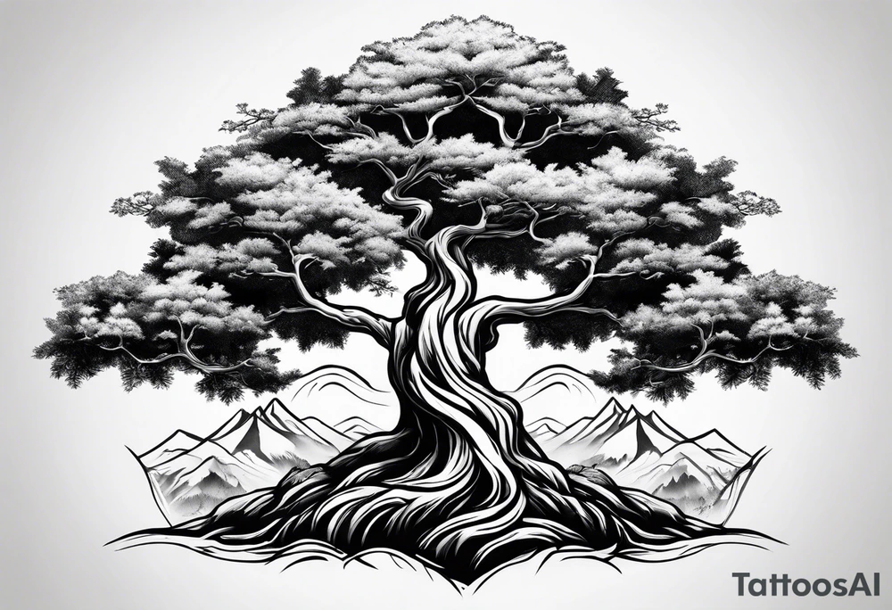 Three mountains three trees with roots tattoo idea Three mountains three trees with roots tattoo idea