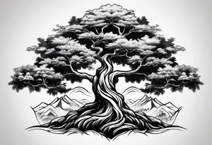 Three mountains three trees with roots tattoo idea