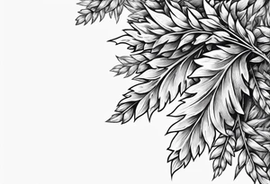 Oak tree leaves with wheat stalks wrapped in a ribbon tattoo idea