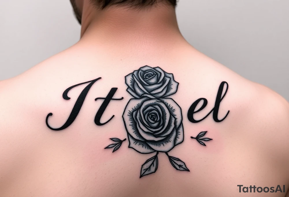 Itzel name on arm with a rose tattoo idea