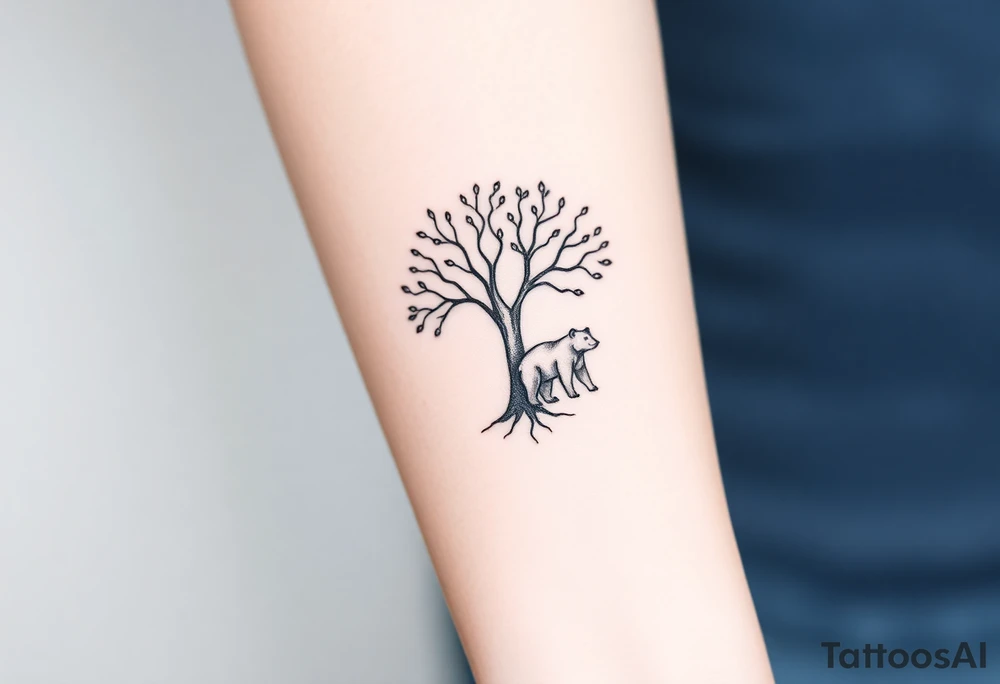 Tree of life one adult bear and one baby bear tattoo idea