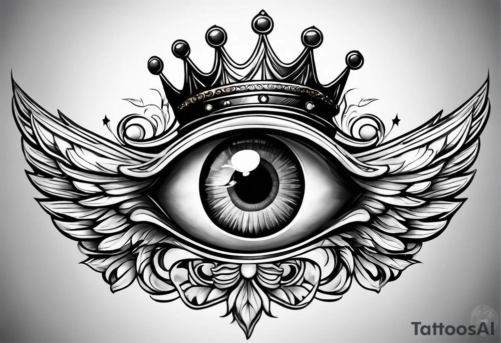 big eye with wings and crown tattoo idea