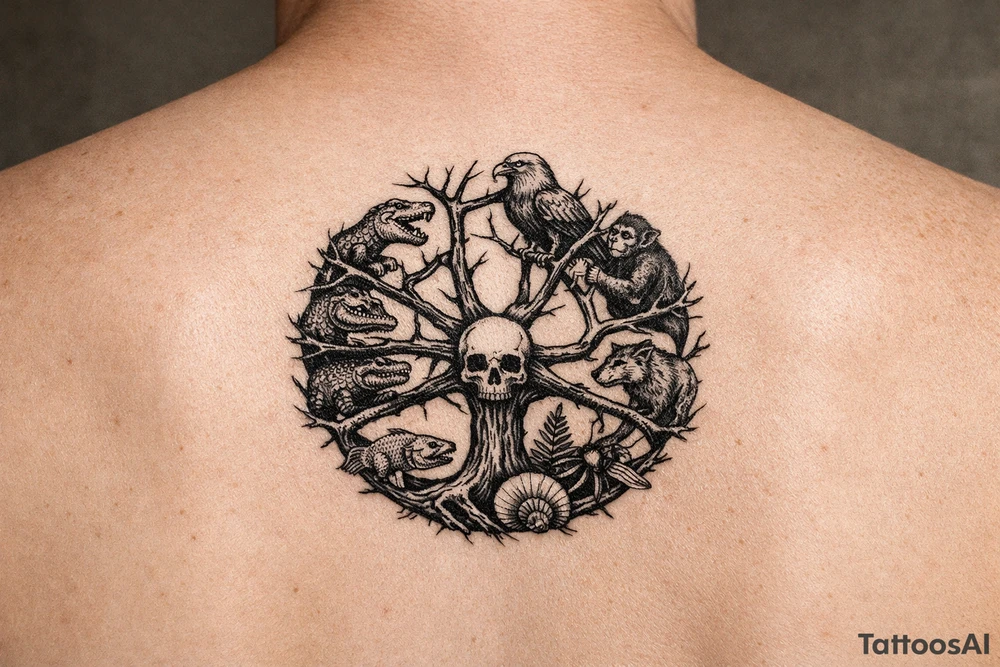 species phylogeny circle as tree branches tattoo idea