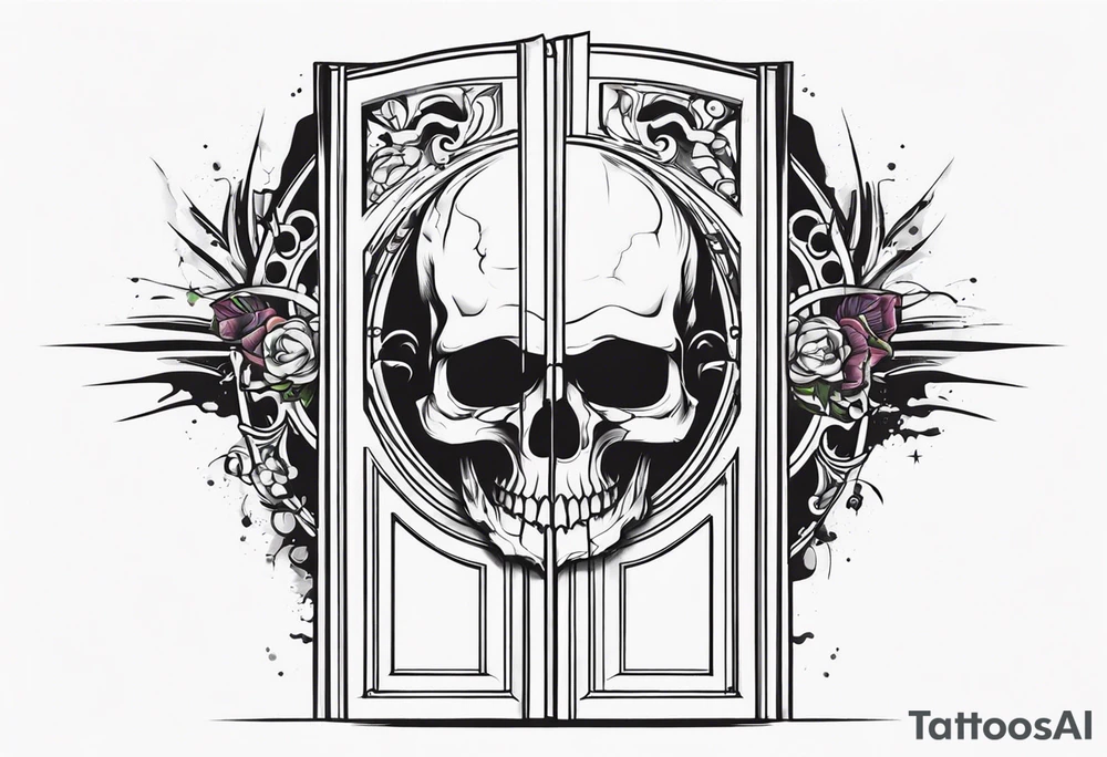 skull behind doors tattoo idea
