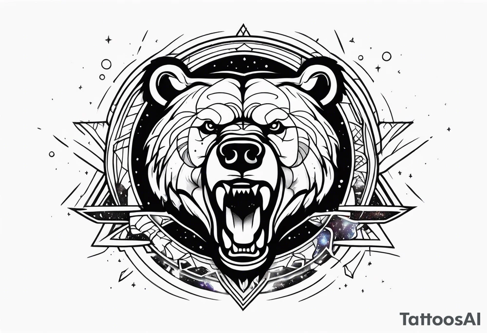 Ripping bear claw cosmic space tattoo idea