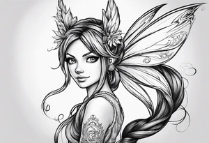 A fairy with a tail inspired by the logo of the show called Fairy Tail in a tattoo design sketch tattoo idea