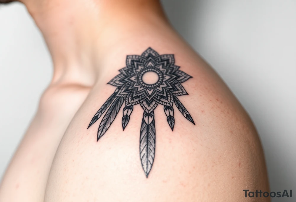 spiritual feathers ornamental mandala shaman tattoo idea