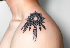spiritual feathers ornamental mandala shaman tattoo idea