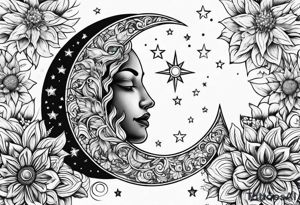 Sun sky stars moon tattoo idea