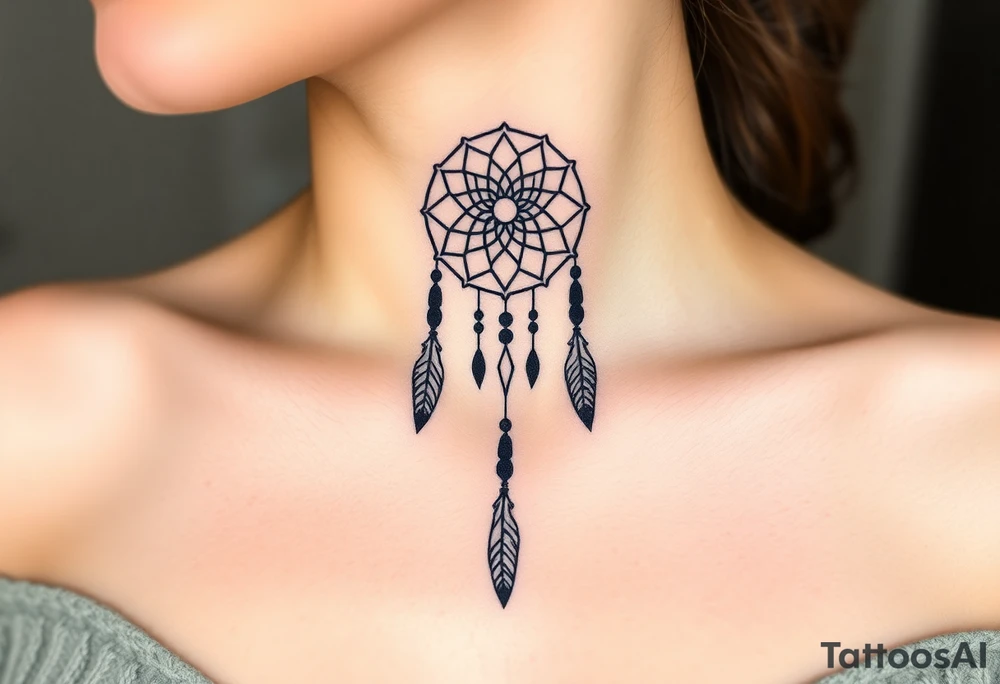 native dreamcatcher with flowing feathers and sacred beads tattoo idea