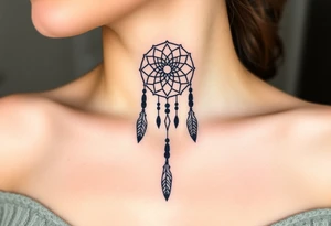 native dreamcatcher with flowing feathers and sacred beads tattoo idea