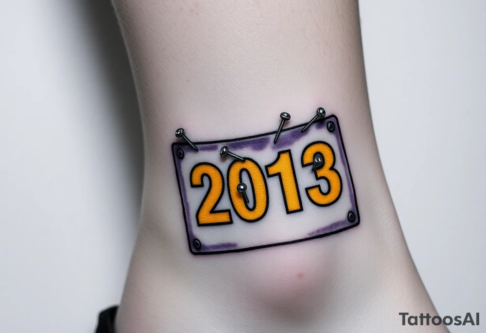 Racing half marathon bib 2013 purple and gold running safety pins piercing the skin running tattoo idea