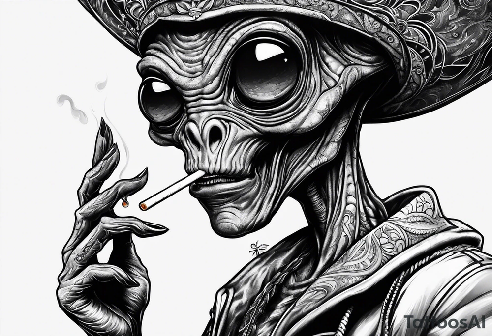 an alien smoking a cigarette tattoo idea
