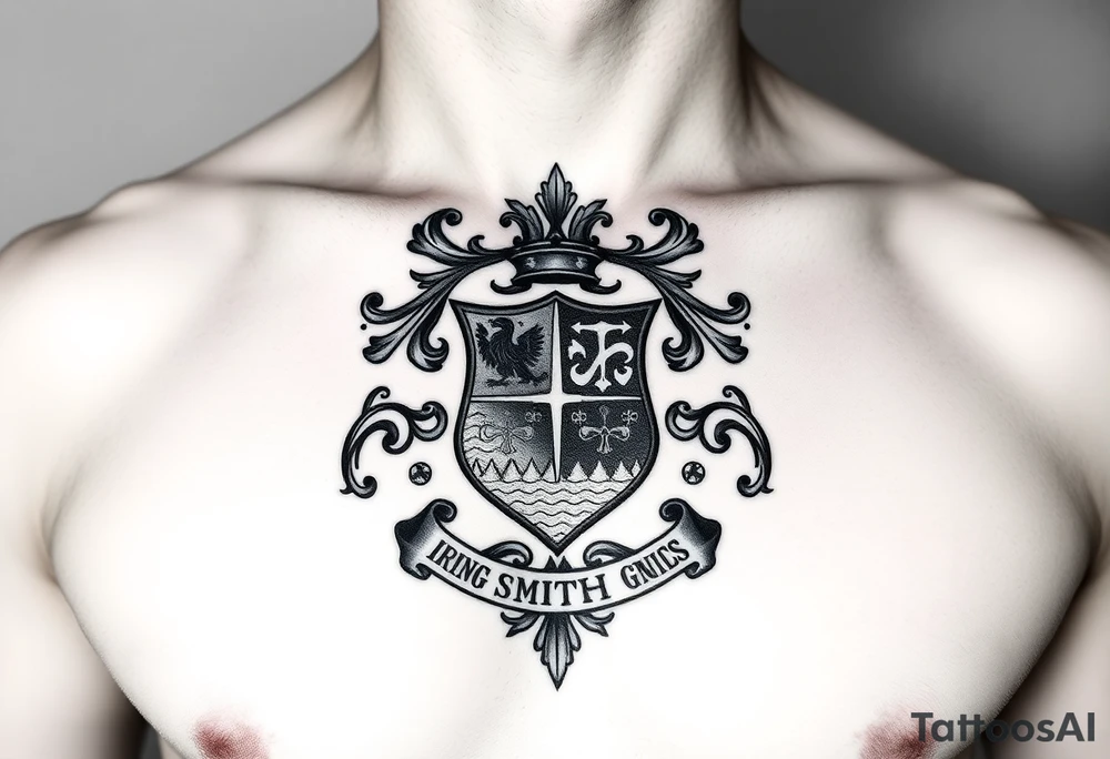 Powerful mideval Irish family crest for Smith. Full chest tattoo tattoo idea