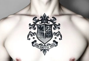 Powerful mideval Irish family crest for Smith. Full chest tattoo tattoo idea