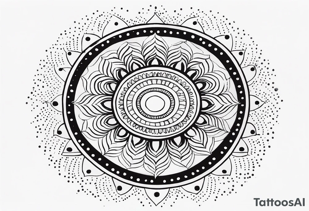 simple sunshine mandala made of black dots with circles tattoo idea