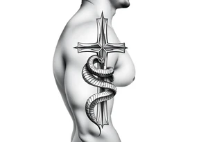 The cross impales the snake tattoo idea