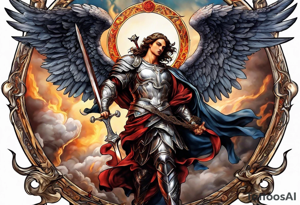 Michael the Archangel defeating the devil tattoo idea