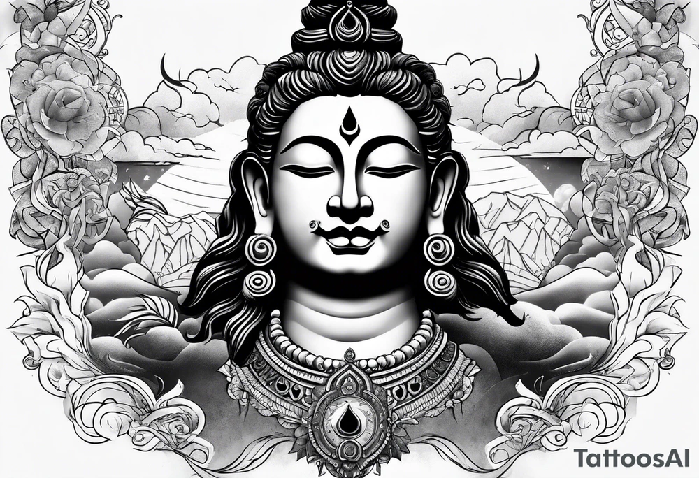 Shiva tattoo and add personality like adventure, karma , nothing is deep , positive, go with the flow tattoo idea