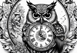 owl with a clock and skull
wisdom tattoo idea