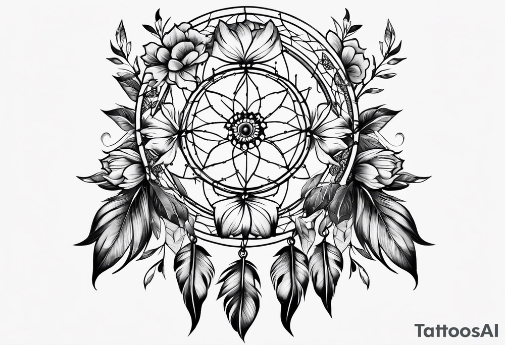 floral dreamcatcher tattoo idea