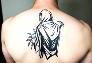 Simple grim reaper looking back holding his hand out to hold tattoo idea