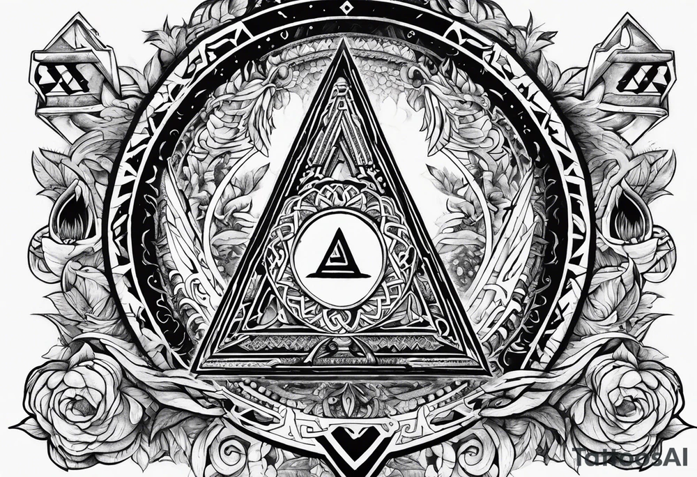 Valhalla sword shield axe Valknut fire tattoo idea