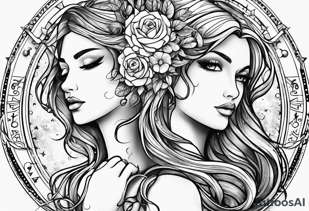 Virgo and Sagittarius zodiac signs with letter RR and date September 11 tattoo idea