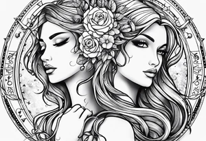 Virgo and Sagittarius zodiac signs with letter RR and date September 11 tattoo idea